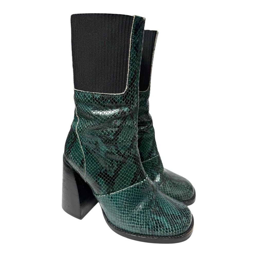 Green Snakeskin Leather Block Heel‎ L’Intervalle boots